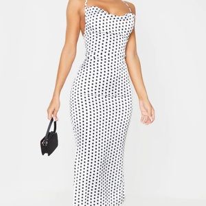 White with Black Poka Dots & Lace up Back Dress